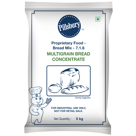 Package of Pillsbury Multigrain Bread Concentrate, 5 kg, labeled for industrial use, featuring the Pillsbury Doughboy.